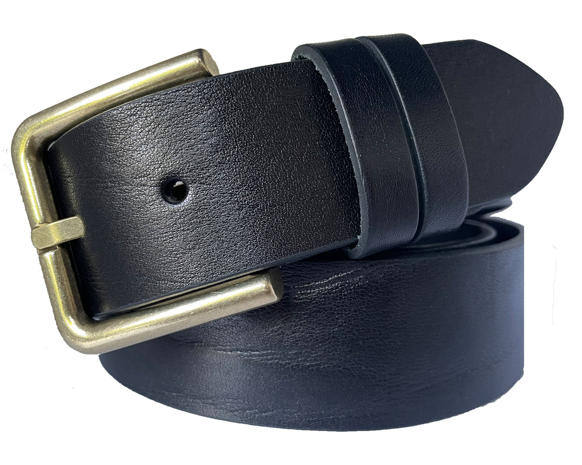 Black 40mm Italian bull hide leather belt with brass buckle
