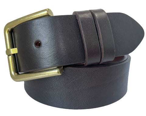 BROWN 40MM CLASSIC BULL HIDE HIDE LEATHER BELT BRASS BUCKLE