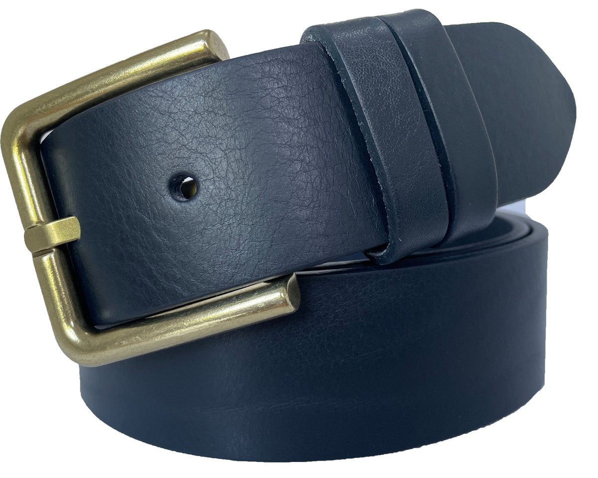 Dark Navy 40mm Italian Leather Belt with brass buckle