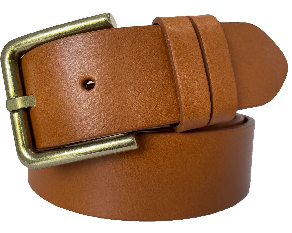Tan 40mm Italian Leather Belt with brass buckle