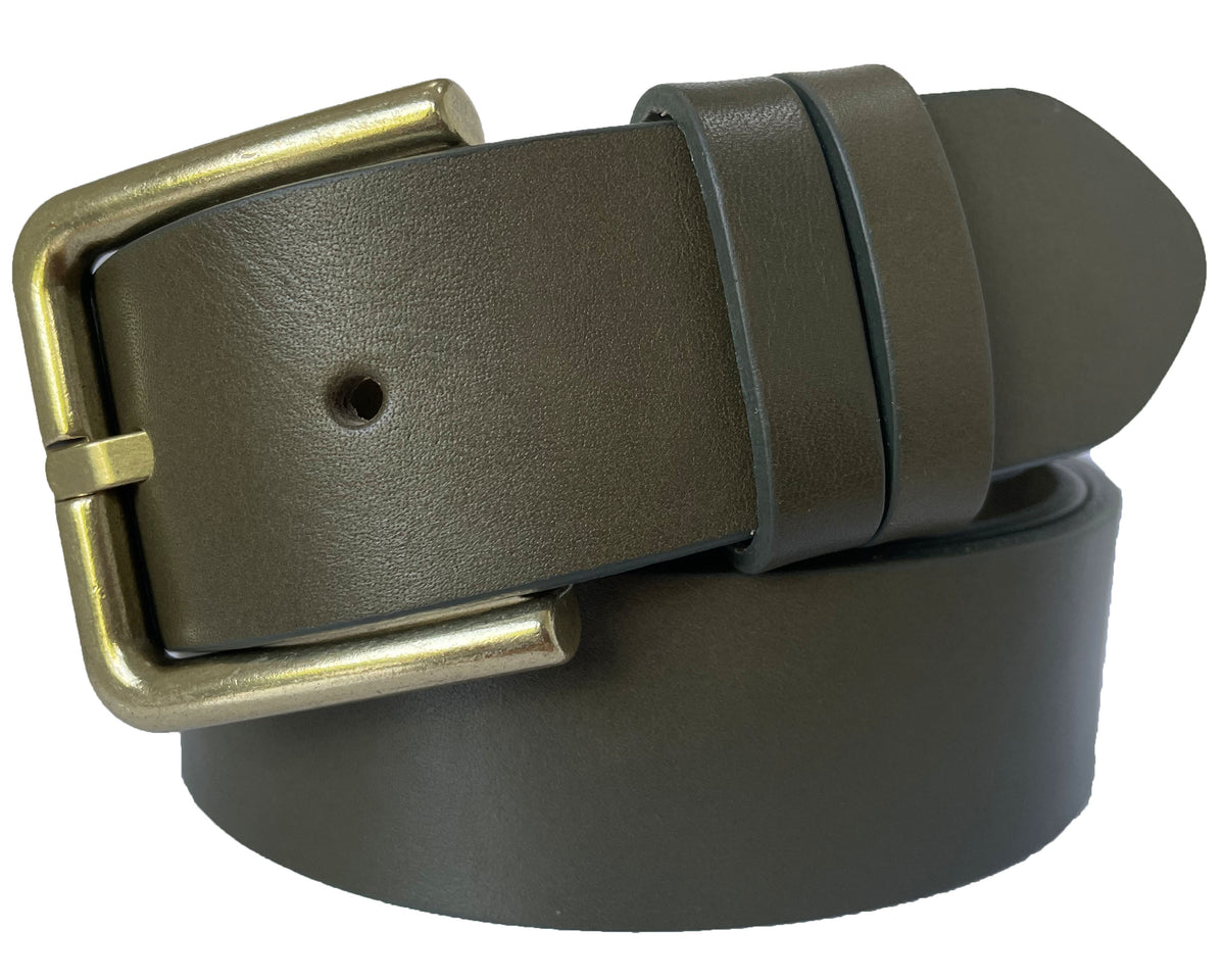Green 40mm Italian Leather Belt with brass buckle