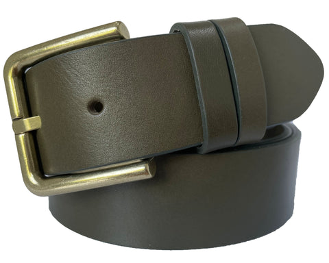 MILITARY GREEN 40MM CLASSIC BULL HIDE HIDE LEATHER BELT BRASS BUCKLE