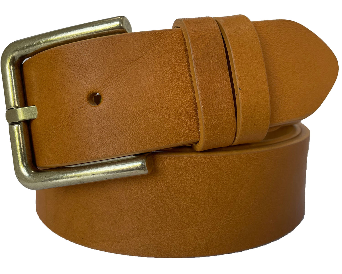 Mustard Yellow 40mm Italian Leather Belt with brass buckle