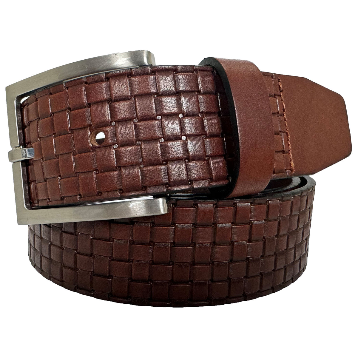 Cognac Tan 35mm Italian Leather Belt Woven Finish
