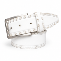 WHITE DOUBLE STITCHED 40MM CLASSIC HIDE LEATHER BELT