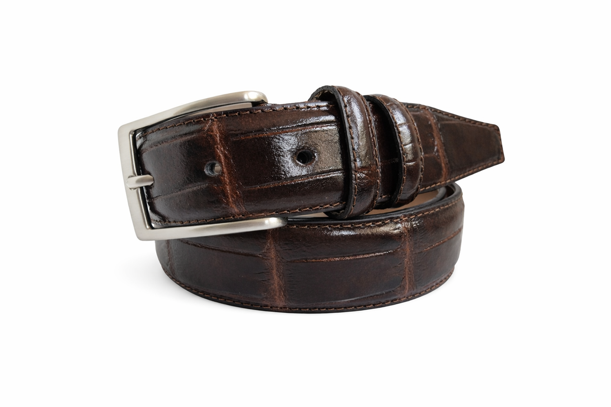 Brown 35mm Italian Leather Belt Crocodile Print