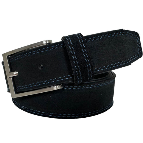 DARKEST NAVY BLUE SUEDE BELT WITH TONAL STITCH 35MM