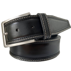 GIFT BOX BLACK & OX BLOOD  DOUBLE STITCHED 40MM CLASSIC HIDE LEATHER BELT