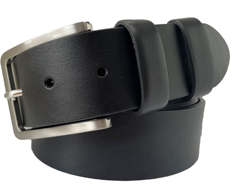 BLACK 40MM HIDE LEATHER BELT DOUBLE LOOPS