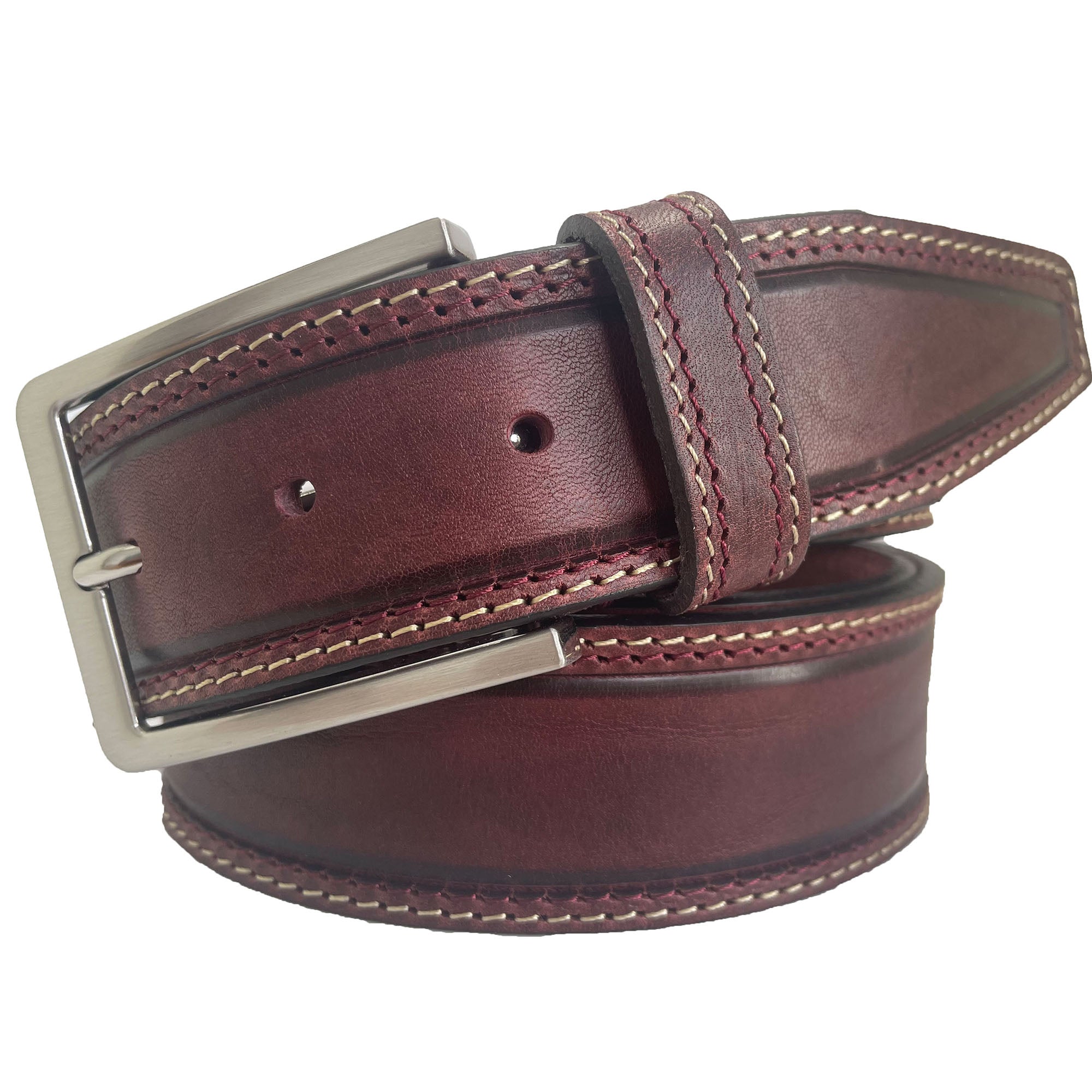 GIFT BOX BLACK & OX BLOOD  DOUBLE STITCHED 40MM CLASSIC HIDE LEATHER BELT