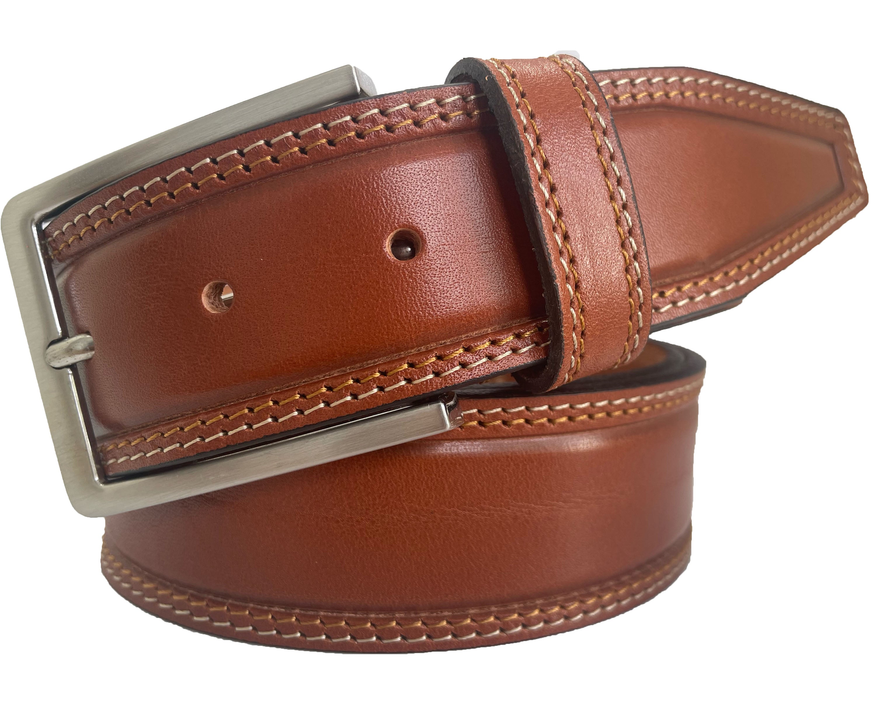 CARAMEL DOUBLE STITCHED 40MM CLASSIC HIDE LEATHER BELT