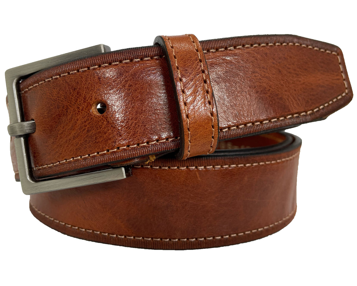 Cognac Tan 35mm Italian Leather Belt Embossed Finish