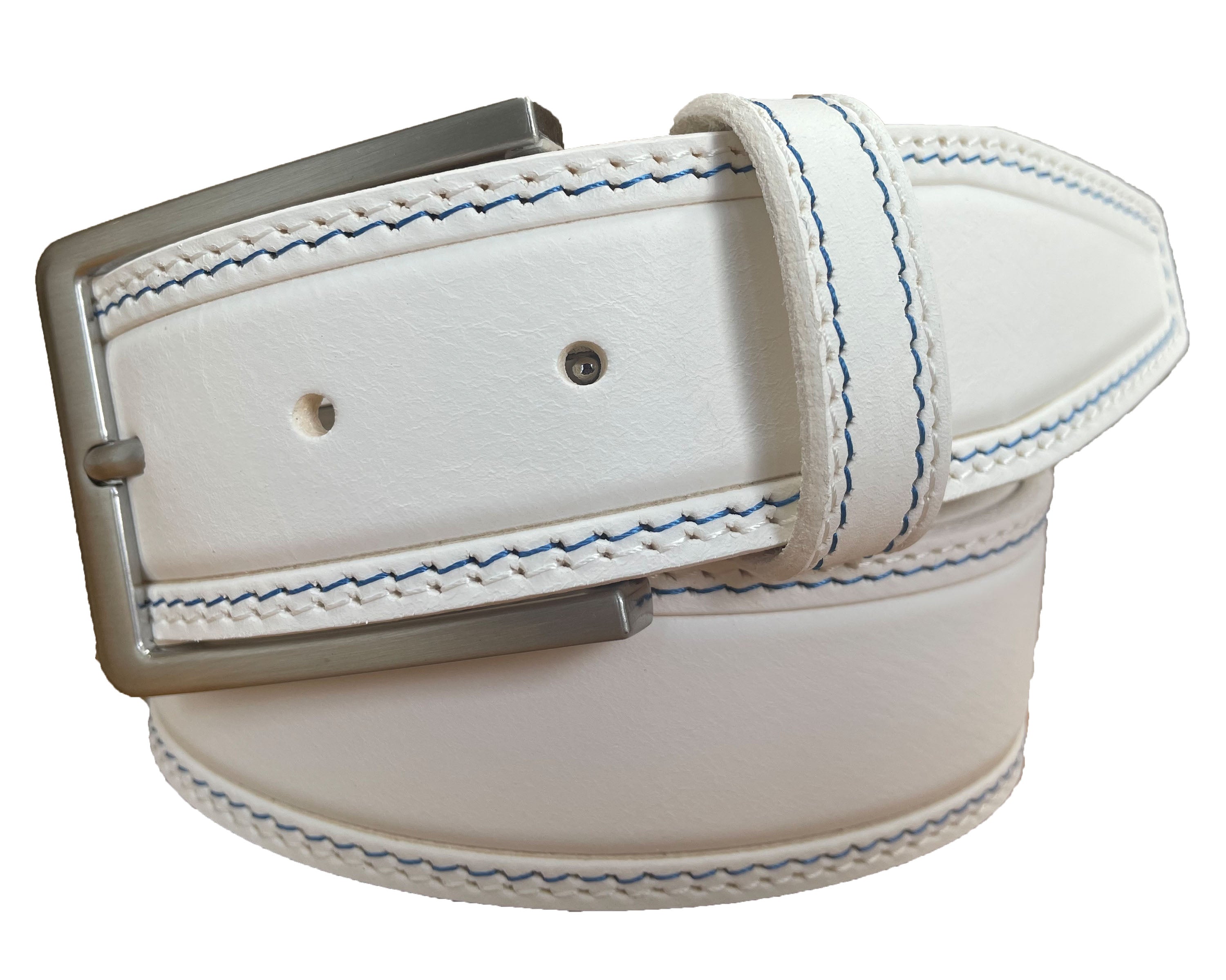 WHITE DOUBLE STITCHED 40MM CLASSIC HIDE LEATHER BELT
