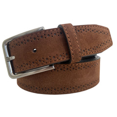 BROWN BROGUE SUEDE BELT 35MM