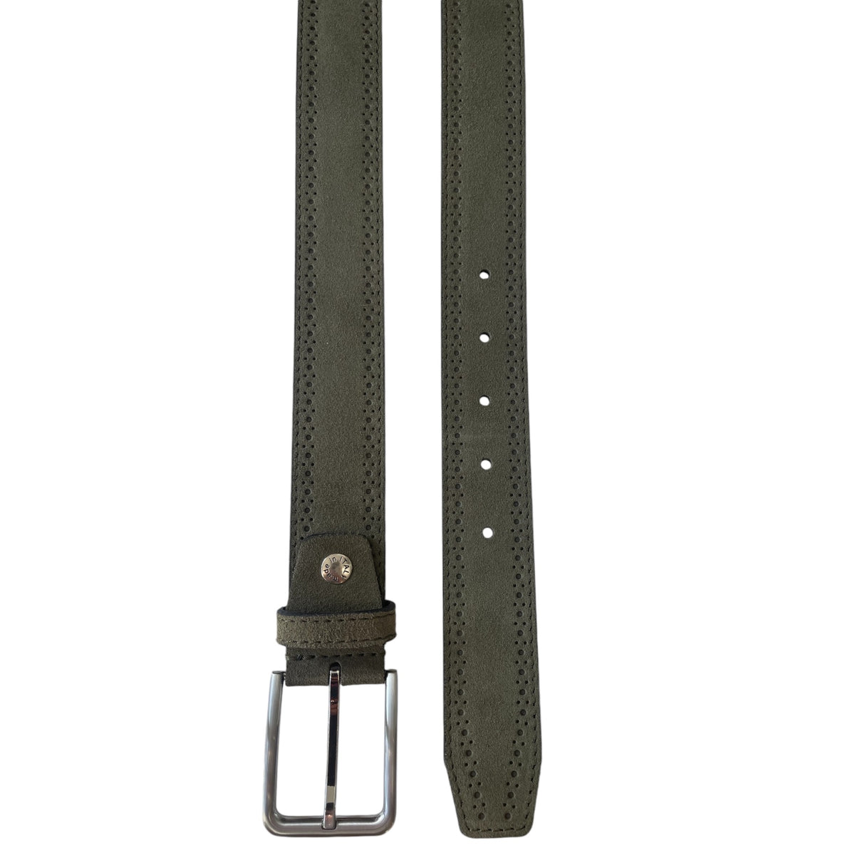 Olive Green 35mm Italian Suede Belt Brogue Detailing product image