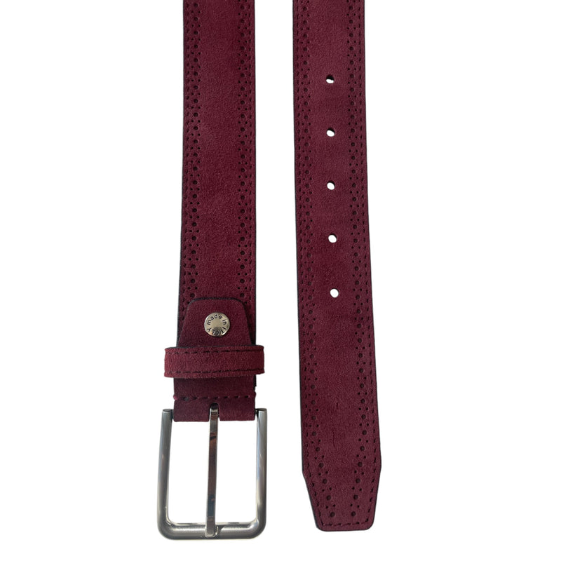 Burgundy 35mm Italian Suede Belt Brogue Detailing product image