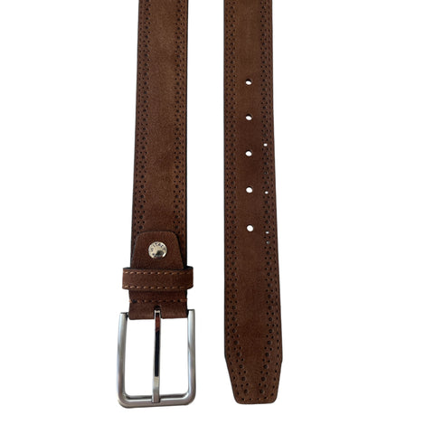 BROWN BROGUE SUEDE BELT 35MM