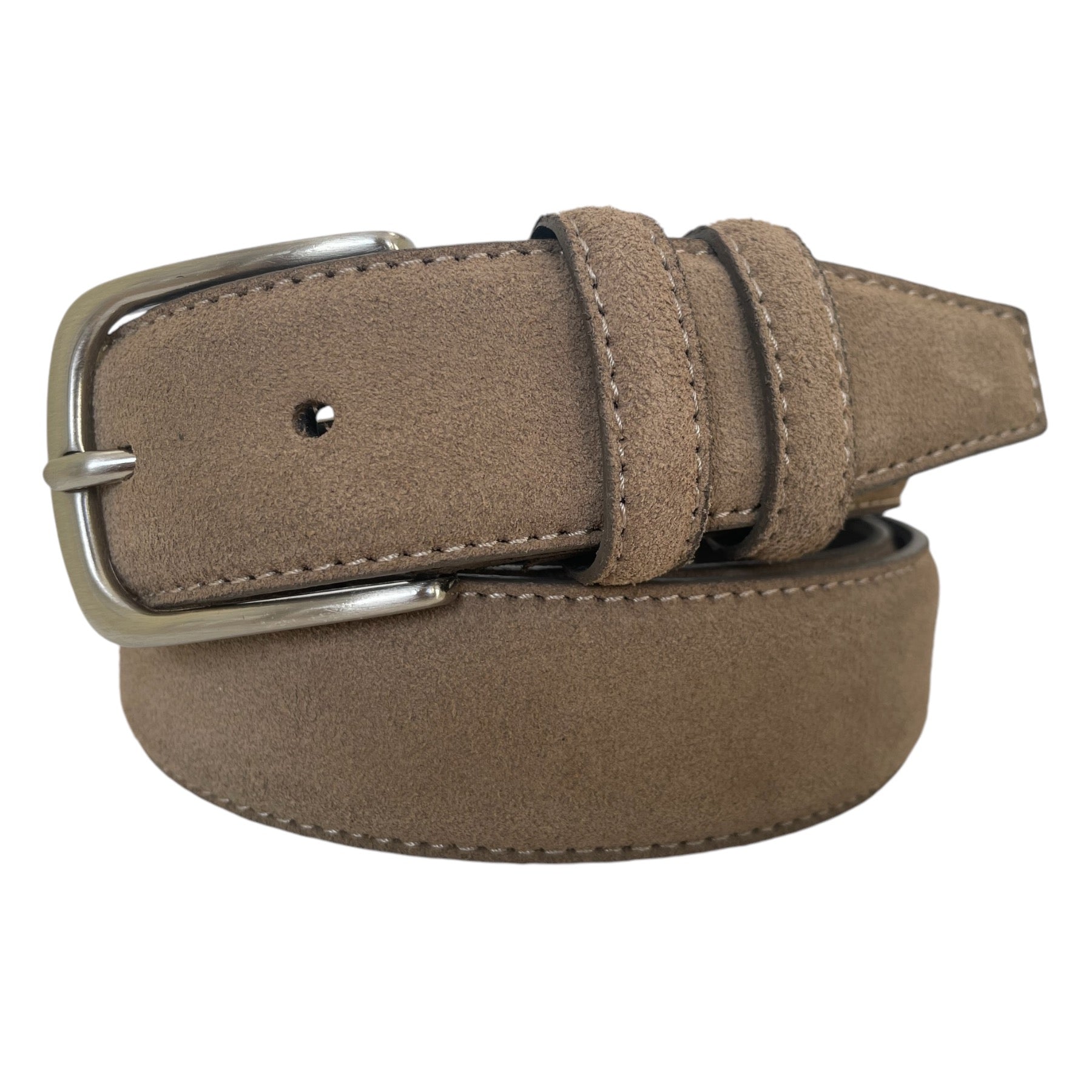 DOUBLE LOOP BEIGE SUEDE BELT 35MM