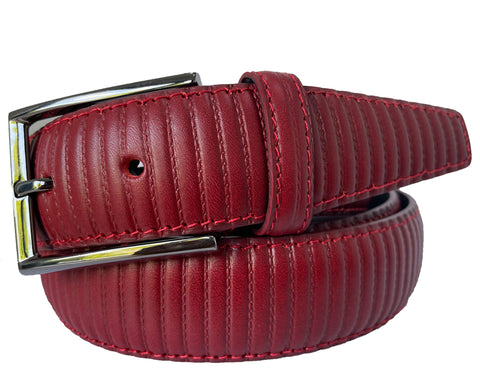 RED STRIPE EMBOSSED STRUCTURED CALF LEATHER 35MM LEATHER BELT