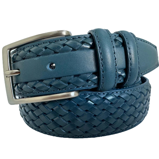 Blue 35mm Italian Leather Belt Woven Finish