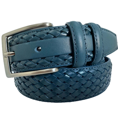 MARE BLUE LEATHER BRAID WEAVE EMBOSSED 35MM LEATHER BELT