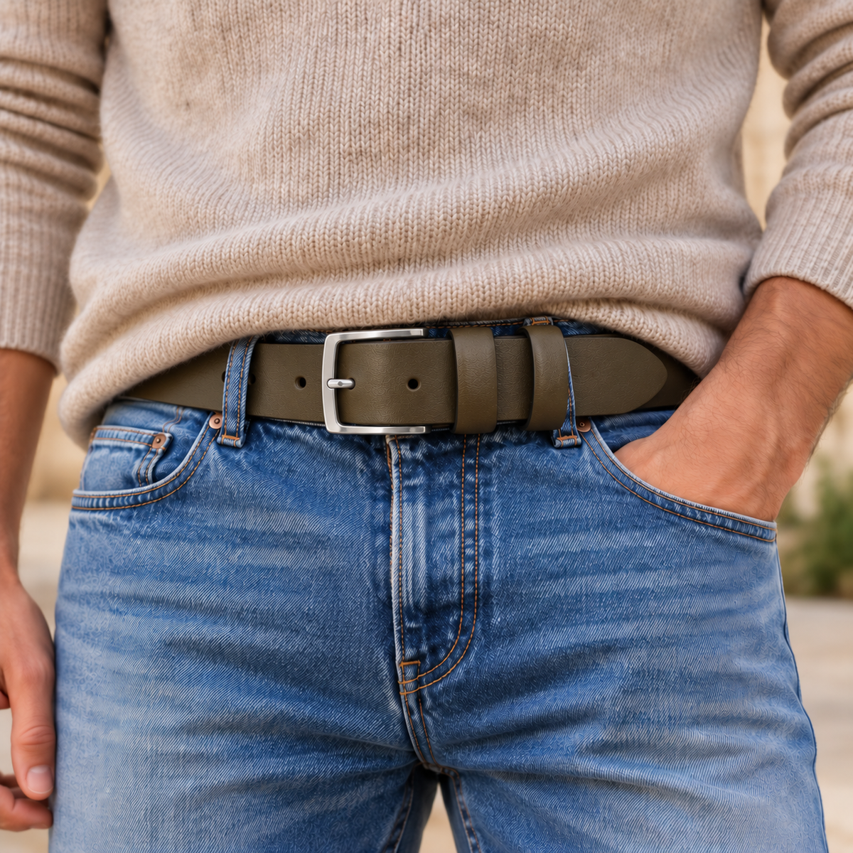 ITALIAN FULL GRAIN SINGLE SKIN HIDE BELT – MILITARY GREEN – 40MM