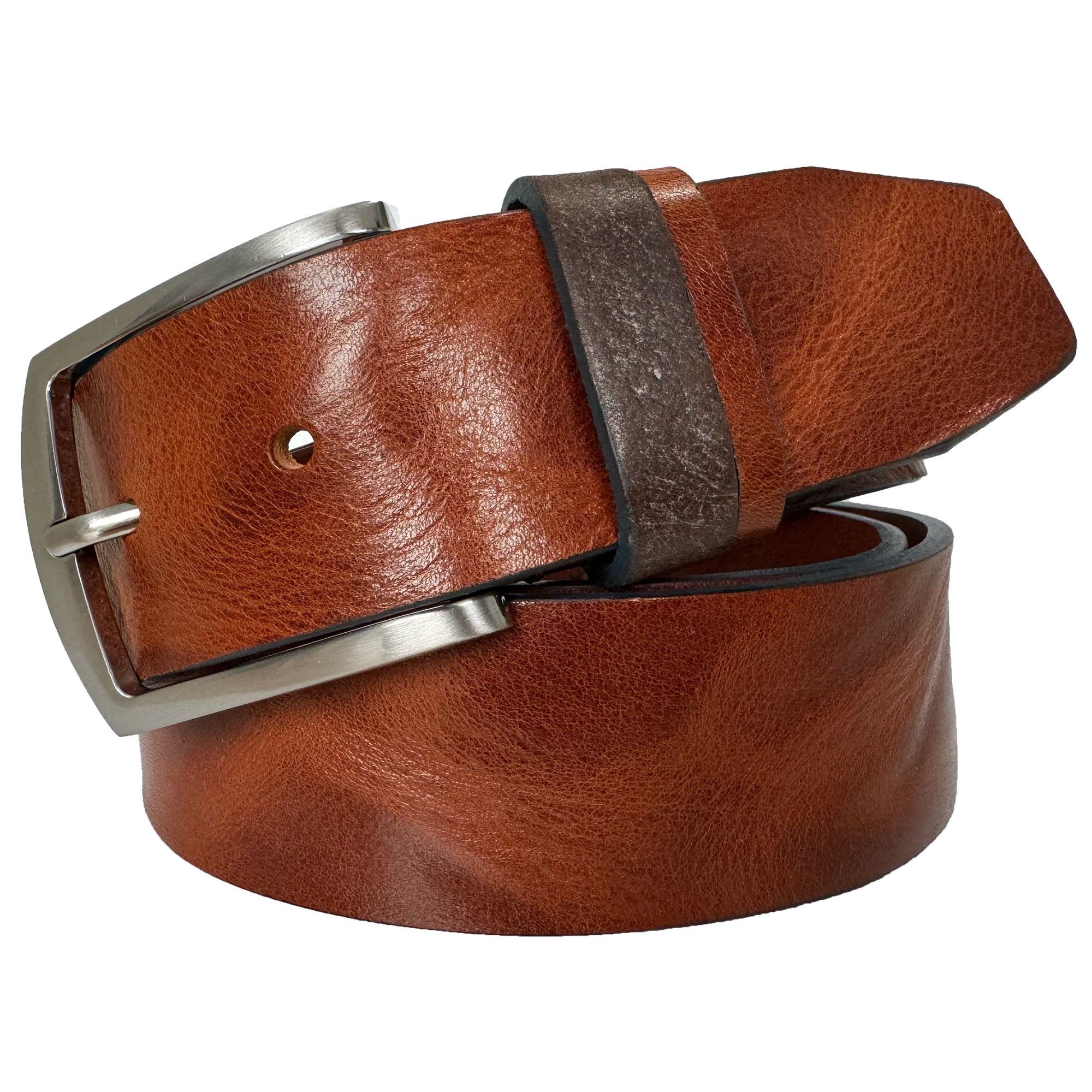 TAN DISTRESSED HIDE WITH CONTRAST LOOP 40MM LEATHER BELT