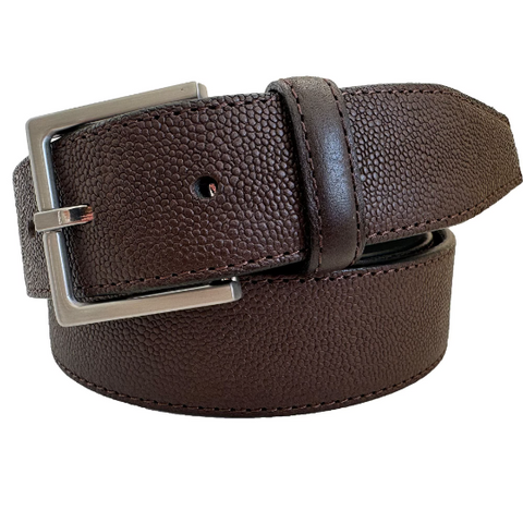 BROWN LEATHER PEBBLE EMBOSSED 35MM LEATHER BELT