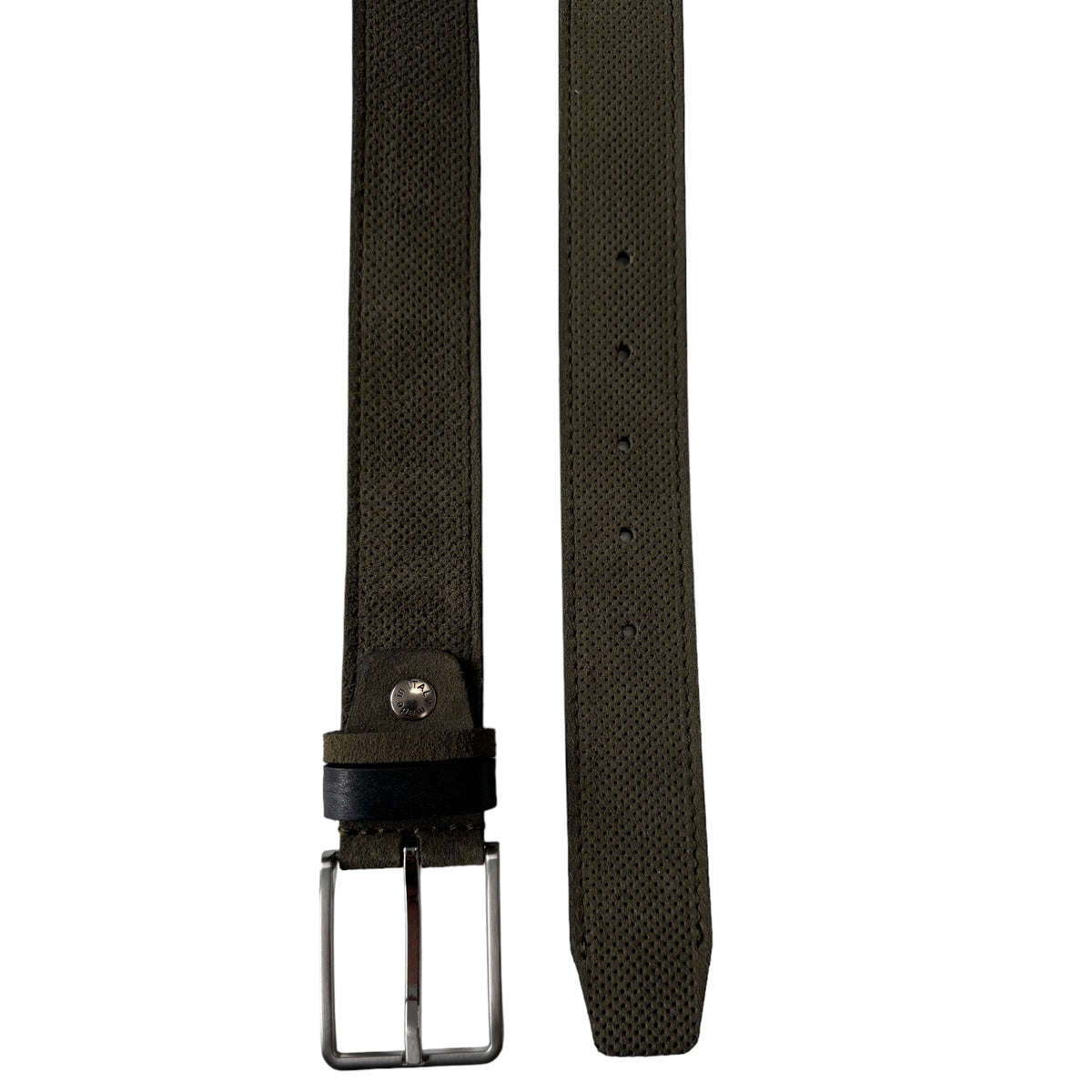 Olive Green 35mm Italian Suede Belt Perforated Finish product image