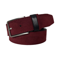 PERFORATED BURGUNDY SUEDE BELT CONTRAST LEATHER LOOP 35MM