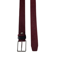 PERFORATED BURGUNDY SUEDE BELT CONTRAST LEATHER LOOP 35MM