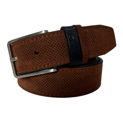 PERFORATED BROWN SUEDE BELT CONTRAST LEATHER LOOP 35MM