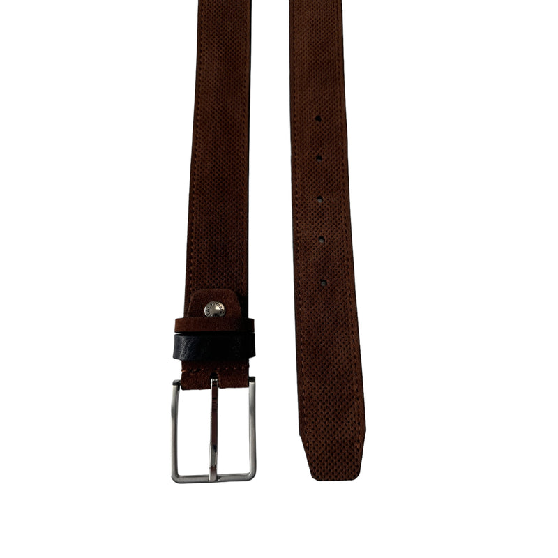 Brown 35mm Italian Suede Belt Perforated Finish product image