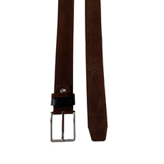 PERFORATED BROWN SUEDE BELT CONTRAST LEATHER LOOP 35MM