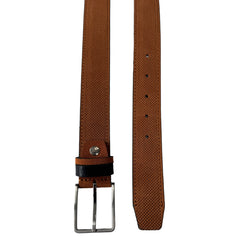 PERFORATED TAN SUEDE BELT CONTRAST LEATHER LOOP 35MM