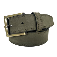 OLIVE GREEN SUEDE BELT BRASS AND GUN METAL TWO TONE BUCKLE