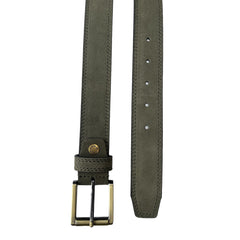 OLIVE GREEN SUEDE BELT BRASS AND GUN METAL TWO TONE BUCKLE