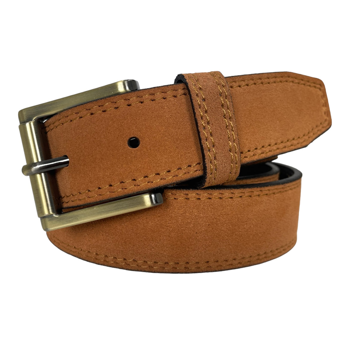 Tan Italian Suede Belt with brass buckle