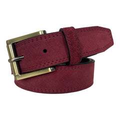 BURGUNDY SUEDE BELT BRASS AND GUN METAL TWO TONE BUCKLE