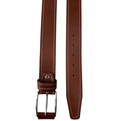 TAN 40MM CONTRAST DOUBLE STITCHED HIDE LEATHER BELT