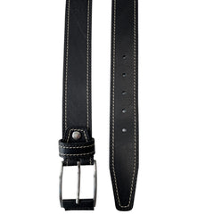 BLACK 40MM CONTRAST DOUBLE STITCHED HIDE LEATHER BELT