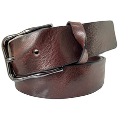 BROWN DISTRESSED HIDE WITH CROSS LOOP 35MM LEATHER BELT