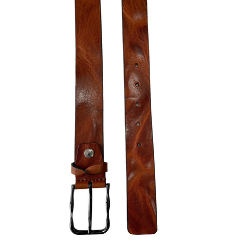 TAN DISTRESSED HIDE WITH CROSS LOOP 35MM LEATHER BELT