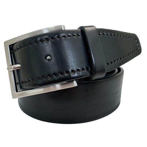 BLACK SINGLE STITCHED LEATHER BELT