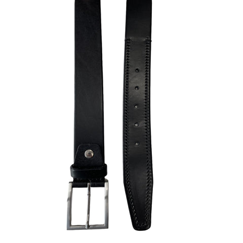 BLACK SINGLE STITCHED LEATHER BELT