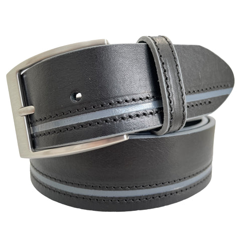 BLACK & GREY HIDE LEATHER BELT