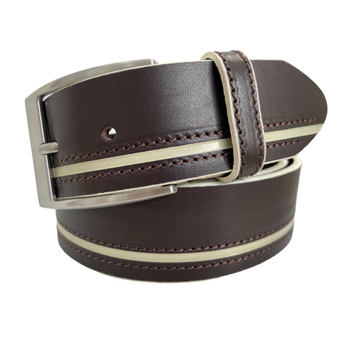 BROWN & CREAM HIDE LEATHER BELT