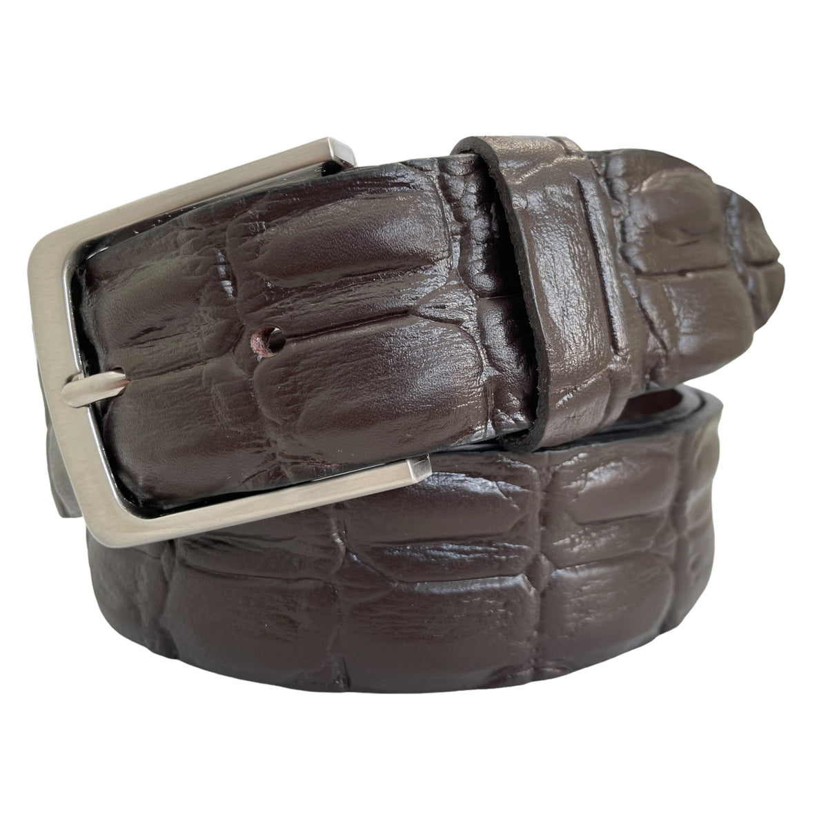 Brown 40mm Italian Leather Belt Crocodile Print