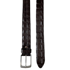 BROWN 40MM CROCODILE PRINT LEATHER BELT