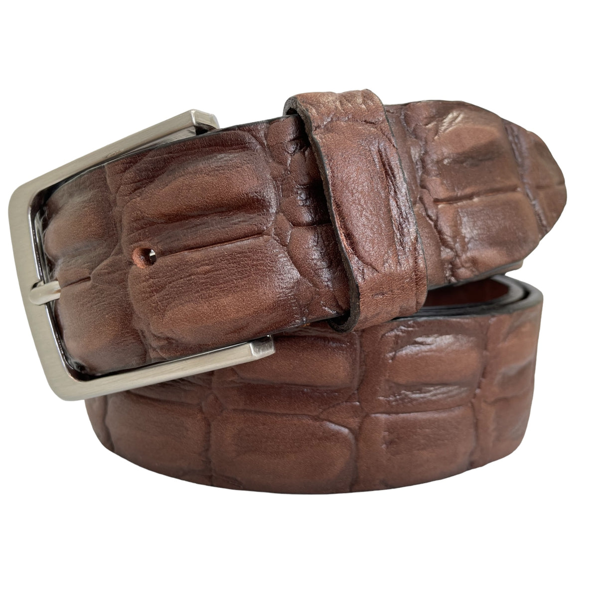 Brown 40mm Italian Leather Belt Crocodile Print